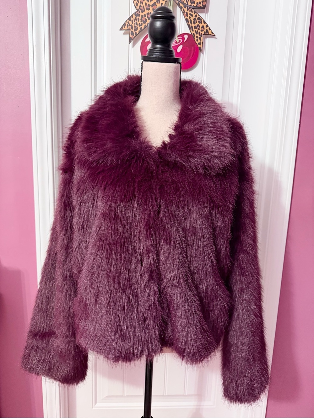 NWT No Boundaries Burgundy Red Faux Fur Jacket Size XXL